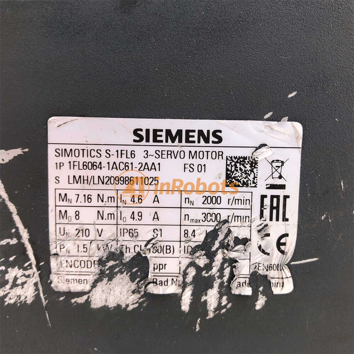 Siemens Servo Motor 11FL6064-1AC61-2AA1 Used