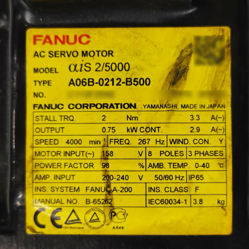 FANUC a06b-0212-b500 AC Servo Motor