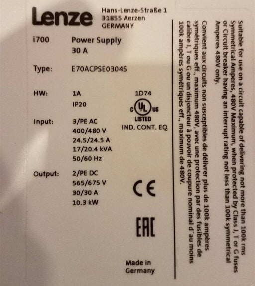 Need Inquiry Used Lenze i700 E70ACPSE0304S Servo Drive Power Supply