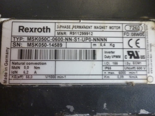 Rexroth Indramat MSK050C-0600-NN-S1-UPO-NNNN Servo Motor