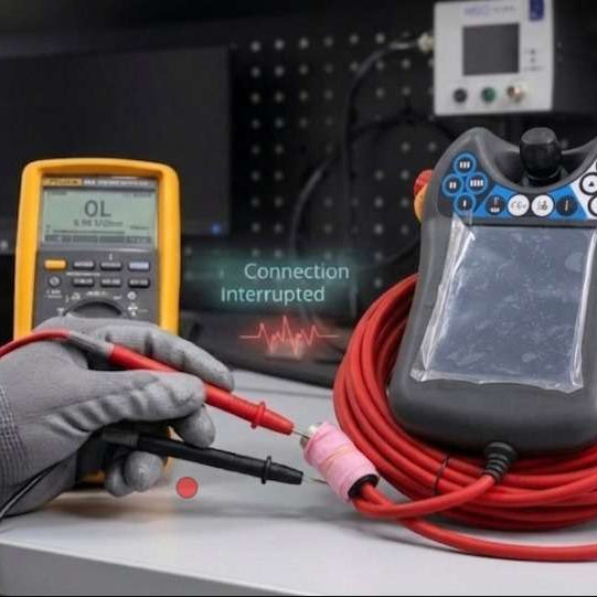 ABB FlexPendant teach pendant dead and unresponsive troubleshooting guide for IRC5 controllers, diagnosing cable failure, DSQC interface communication faults, and power supply issues.