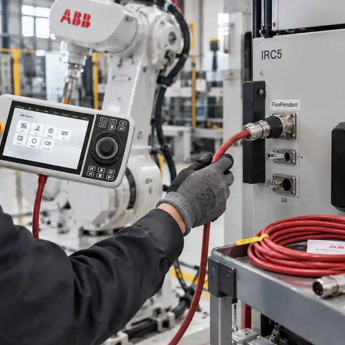 ABB robot communication cable inspection during intermittent disconnect troubleshooting