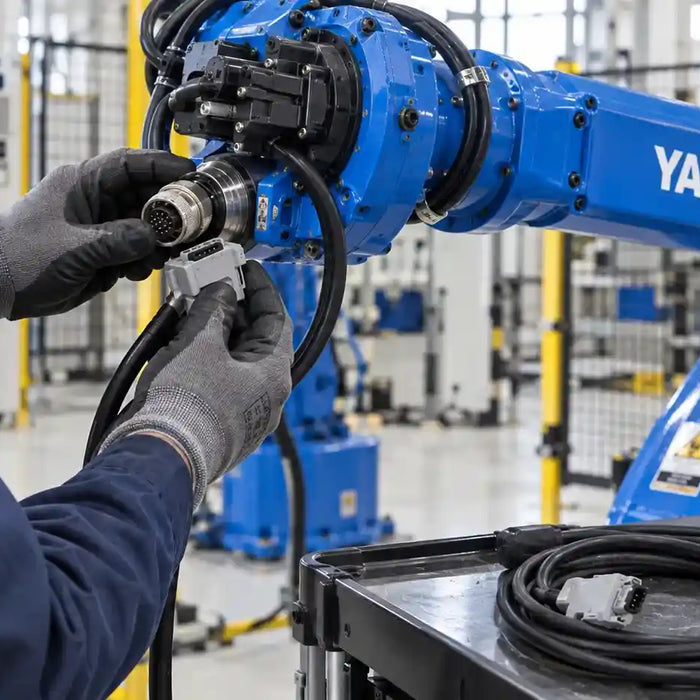 Industrial robot encoder feedback cable inspection for motor detection failure