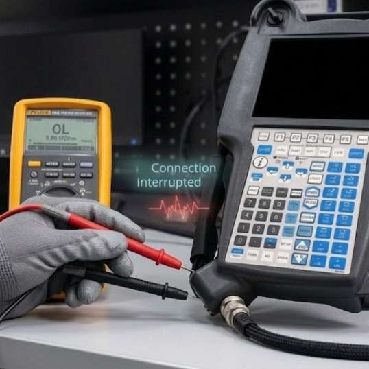 FANUC iPendant teach pendant dead and unresponsive troubleshooting guide for R-30i and R-30iB controllers, diagnosing cable failure, power supply issues, and communication faults.