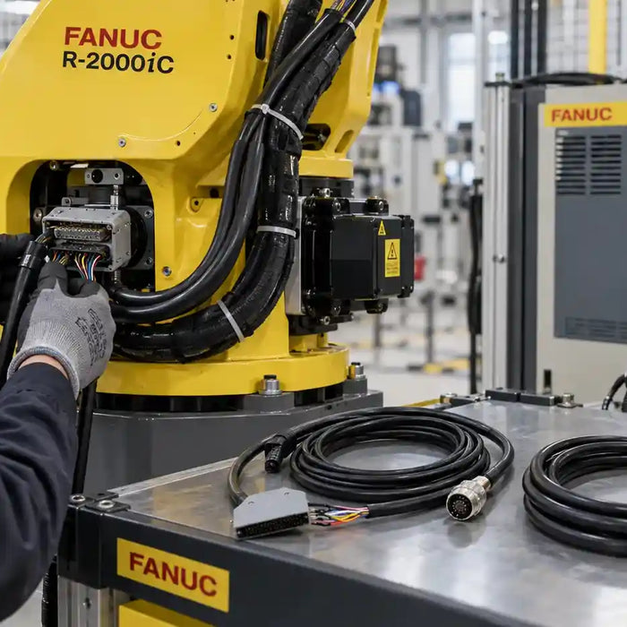 FANUC robot communication cable inspection during intermittent fault diagnosis