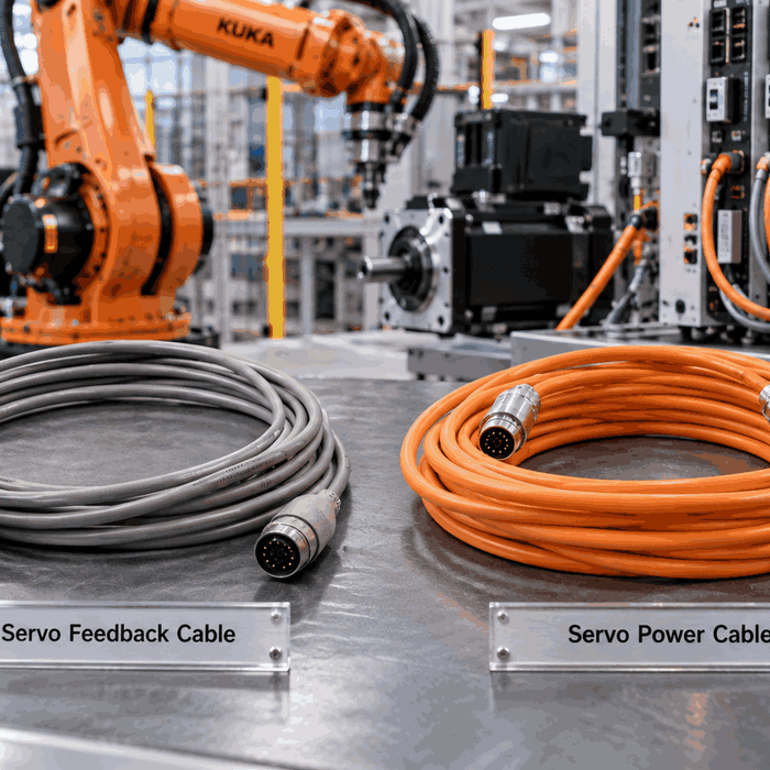 Servo feedback cable and power cable comparison for industrial robot motion control systems