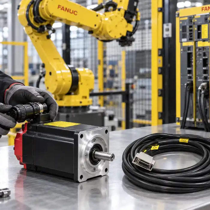 Industrial robot servo motor and feedback cable inspection for false overload alarms
