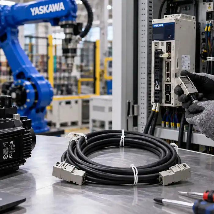 Industrial robot servo feedback cable inspection for recurring servo alarms and intermittent signal faults