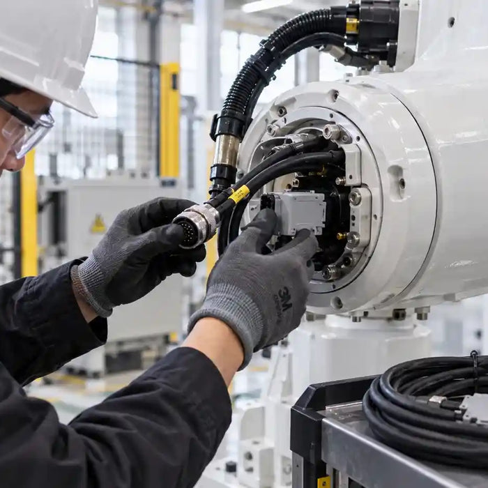 Industrial robot encoder cable inspection for axis not moving fault diagnosis