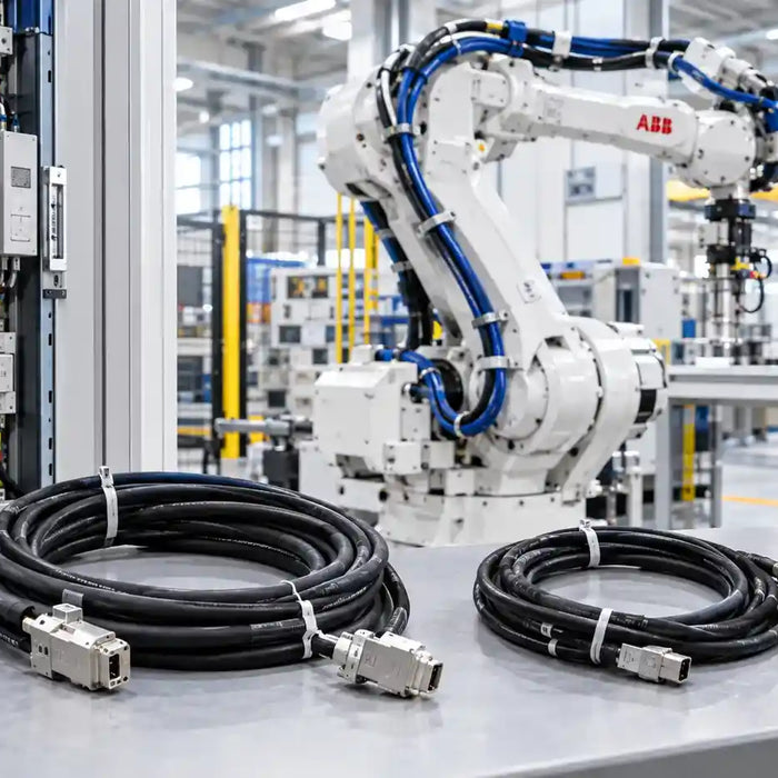 Industrial robot shielded cable inspection for EMI interference and servo feedback signal instability