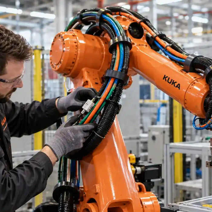 Robot DressPack cable twisting near the wrist causing motion-triggered encoder and communication faults