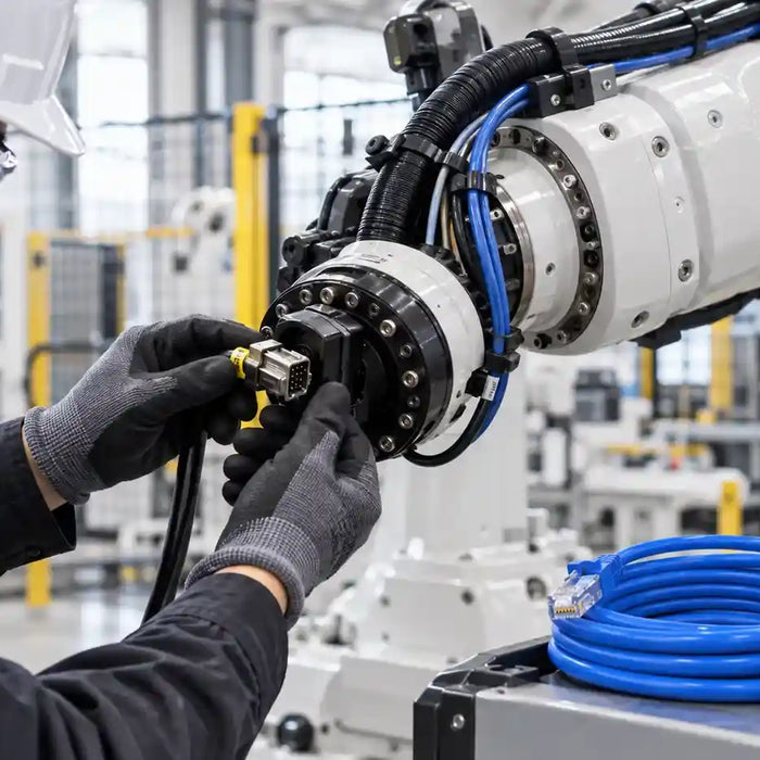 Industrial robot Ethernet communication cable inspection during connection lost troubleshooting