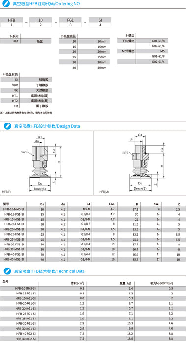 Hanwha Corrugated Suction Cup  HFB Series (for plastic films and paper)