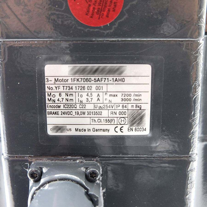 Siemens 1fk7060-5af71-1ah0 AC Servo Motor