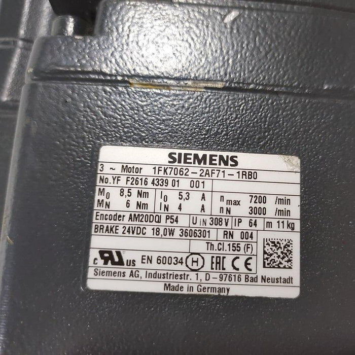 Siemens 1fk7062-2af71-1rb0 AC Servo Motor