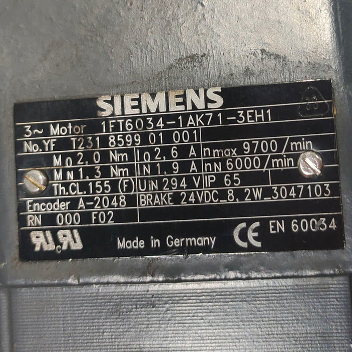 Siemens 1ft6034-1ak71-3eh1-1 AC Servo Motor