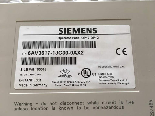 Siemens Br /Op Hmi 6AV3617-1JC30-0AX2 100% Original