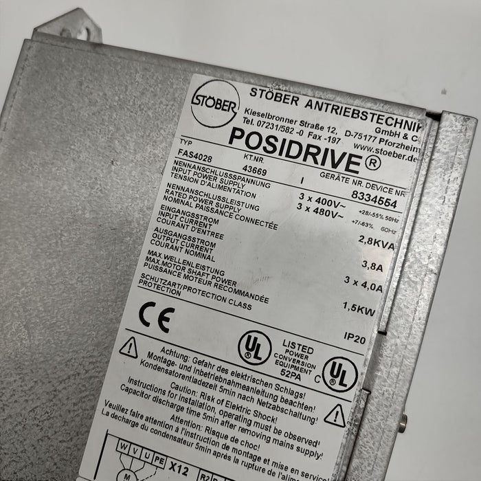 POSIDRIVE STOBER FAS4028 Servo controller 3x400VAC 2.8kVA 3x4A 1.5kW