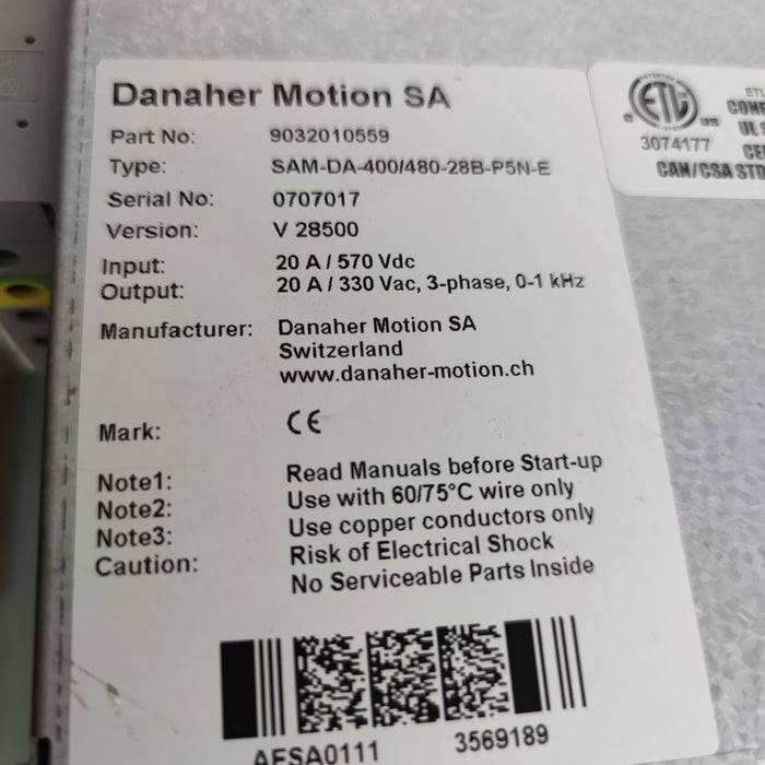 1PC Used Danaher Motion SAM-DA-400/480-28B-P5N-E Servo Drive